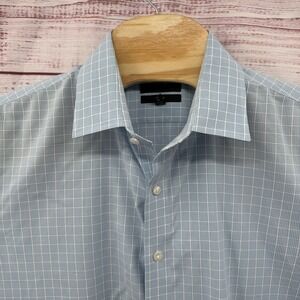 BONOBOS Dress Shirt Mens XL Wrinkle Free Slim Fit Light Blue Gingham Plaid‎